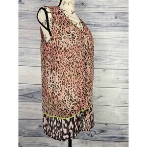 CAbi Sleeveless Button Front Blouse Top Womens S V Neck Animal Print Yoke Back